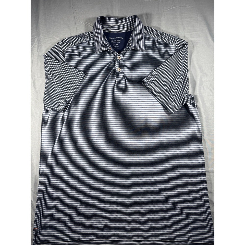 Tommy Bahama Island Zone Men's Blue Striped Short Sleeve Polo Size XL